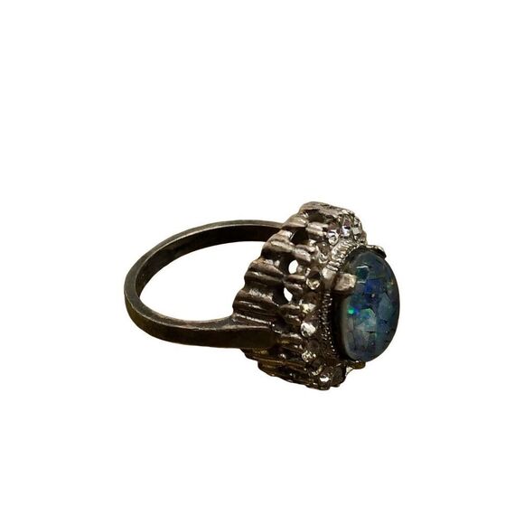 Vintage Estate Sterling Silver Art Deco Cocktail Ring Size 6 Blue Center Opal - Picture 16 of 16